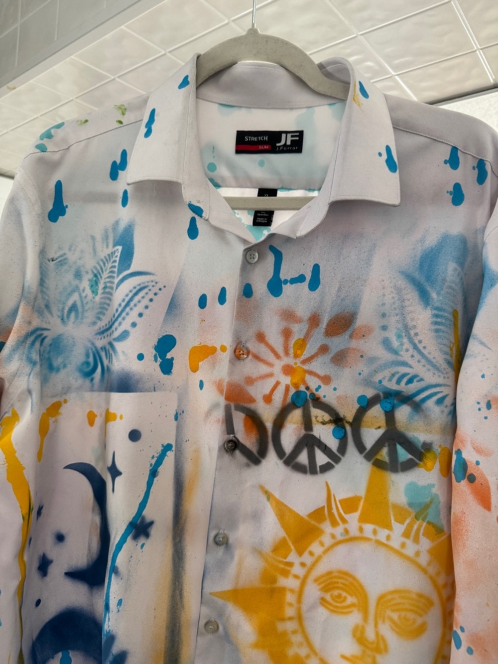 SOLD! Upcycled Office Graffiti Button Down - One-of-a-Kind Wearable Art sz XL - Picture 5 of 11